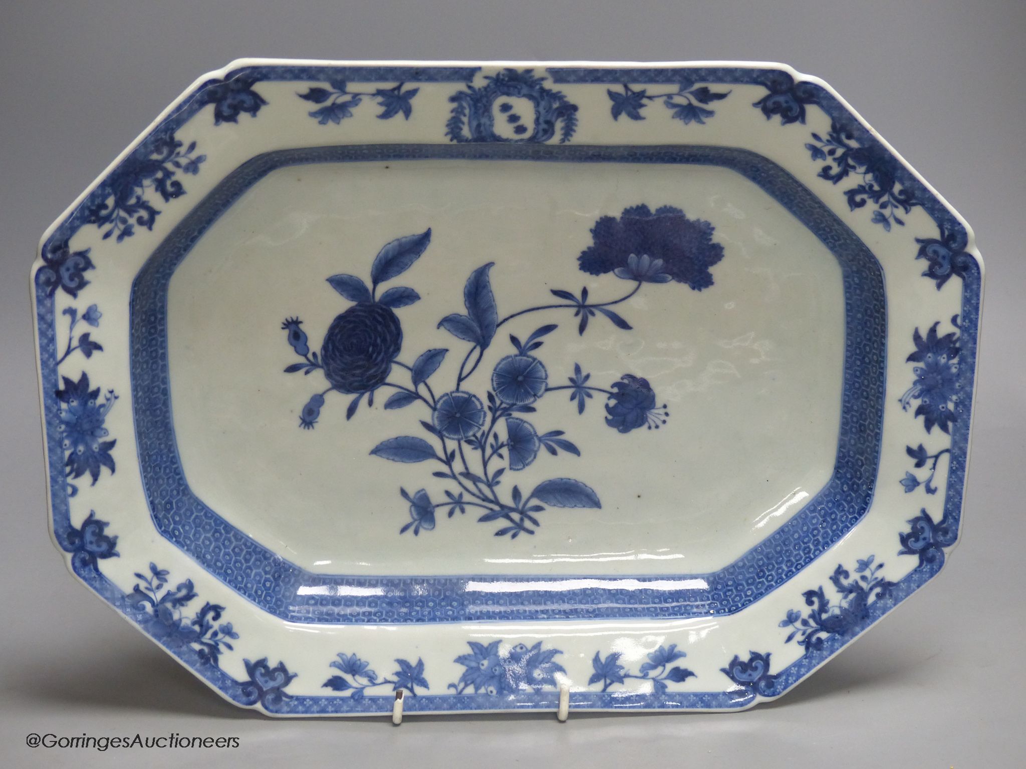 An 18th century Chinese export blue and white plate, 38cm